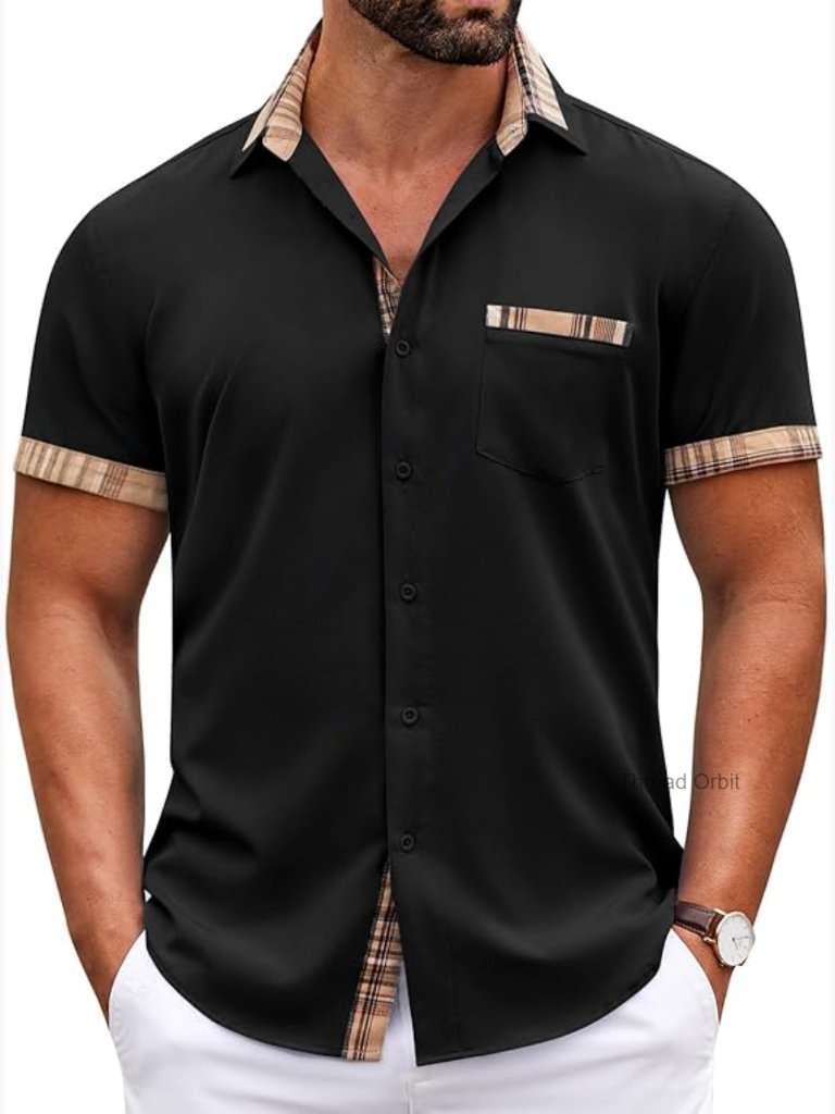 Mens Short Sleeve Button Down Shirt Wrinkle Free Shirt Plaid Summer